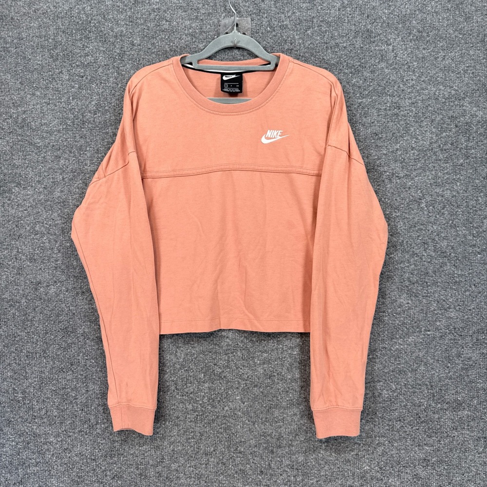 Nike Sweatshirt Womens Small Coral Pink Cropped Long Sleeve Pullover Casual